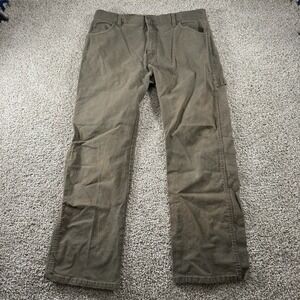 Wrangler Pants Mens 34x30 Green Canvas Carpenter Workwear Utility Loose Fit Fade